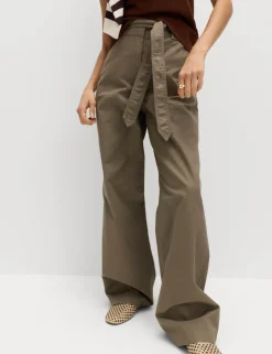 Pure Cotton Belted Straight Leg Trousers