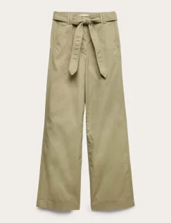 Pure Cotton Belted Straight Leg Trousers