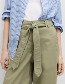 Pure Cotton Belted Straight Leg Trousers