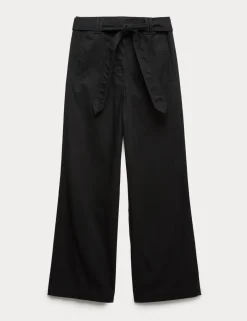 Pure Cotton Belted Straight Leg Trousers