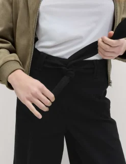 Pure Cotton Belted Straight Leg Trousers