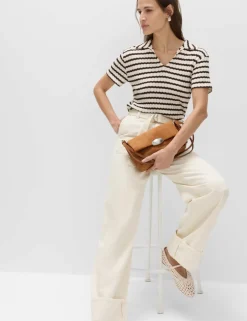 Pure Cotton Belted Wide Leg Turn Up Jeans