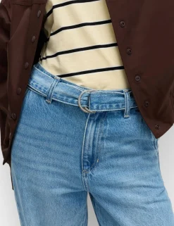 Pure Cotton Belted Wide Leg Turn Up Jeans