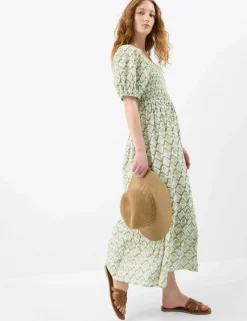 Pure Cotton Block Print Midaxi Tiered Dress