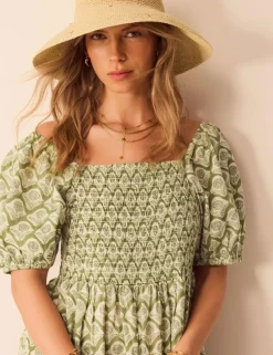 Pure Cotton Block Print Midaxi Tiered Dress