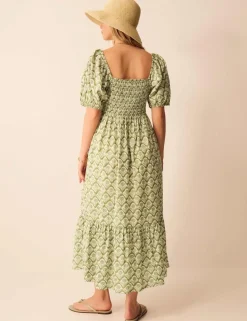 Pure Cotton Block Print Midaxi Tiered Dress