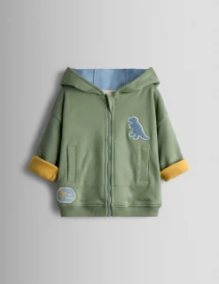 Pure Cotton Bouclé Dino Reversible Hoodie (6 Mths - 6 Yrs)