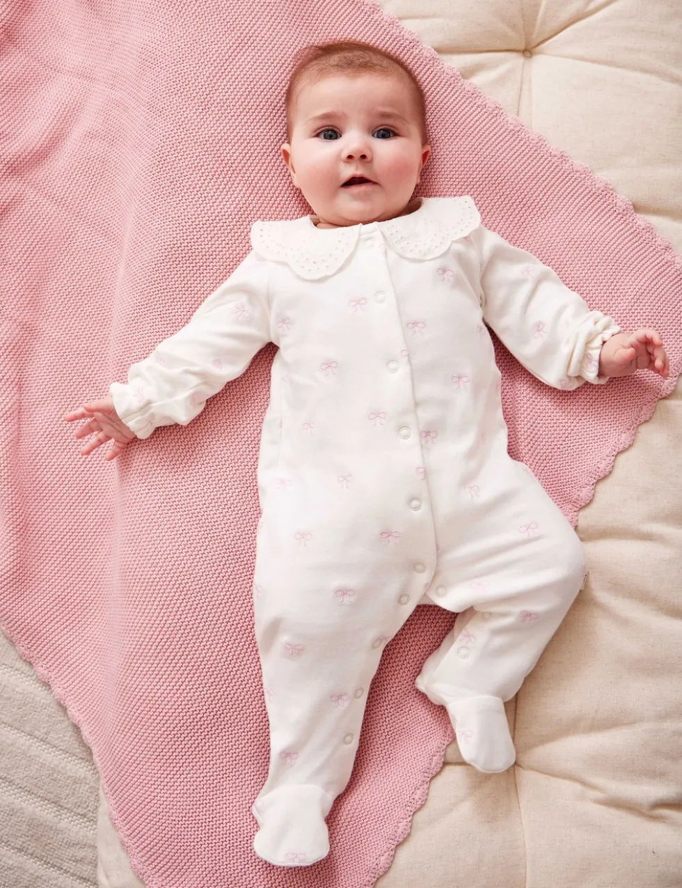 Pure Cotton Bow Sleepsuit (7lbs-18 Mths)