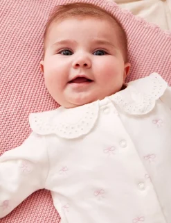 Pure Cotton Bow Sleepsuit (7lbs-18 Mths)