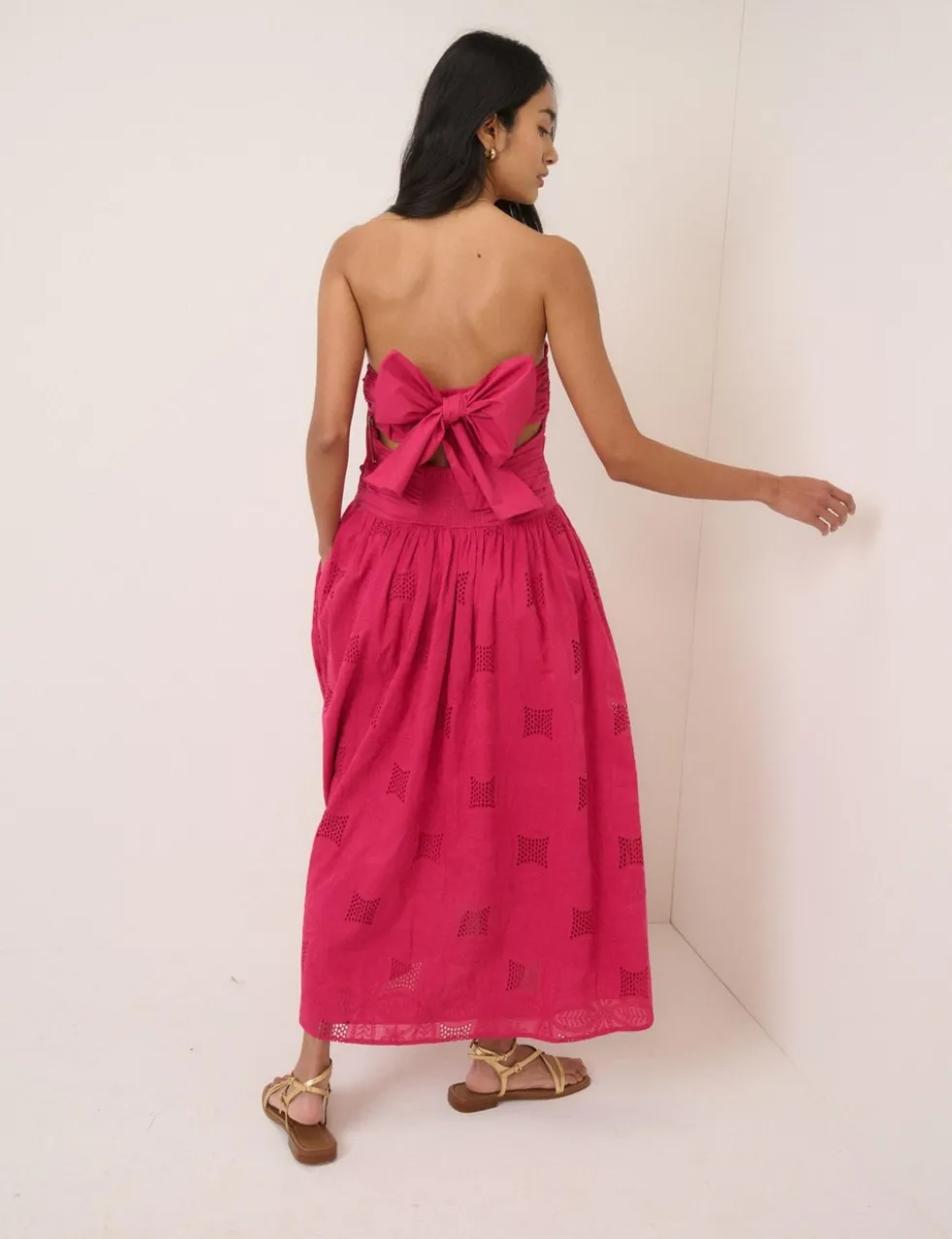 Pure Cotton Broderie Bandeau Midi Dress