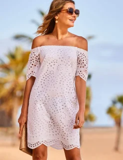 Pure Cotton Broderie Bardot Mini Shift Dress