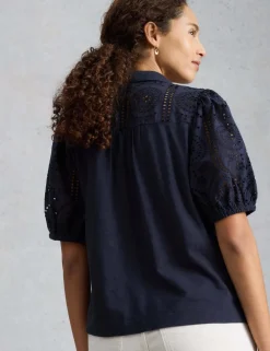 Pure Cotton Broderie Button Through Shirt