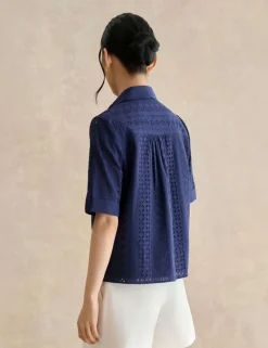 Pure Cotton Broderie Collared Shirt