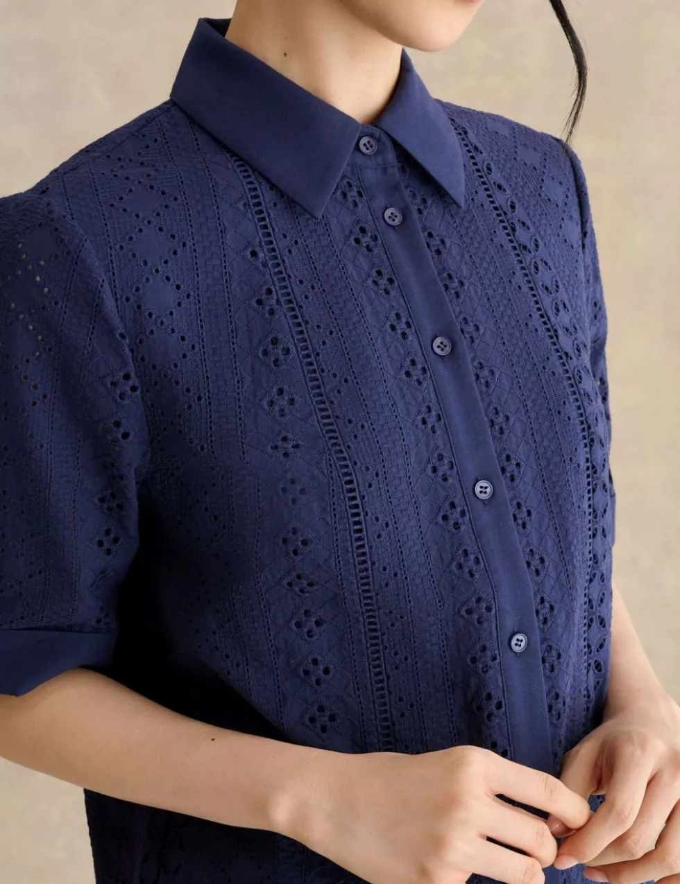 Pure Cotton Broderie Collared Shirt