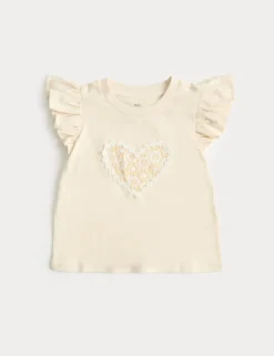 Pure Cotton Broderie Frill Heart Top (2-8 Yrs)