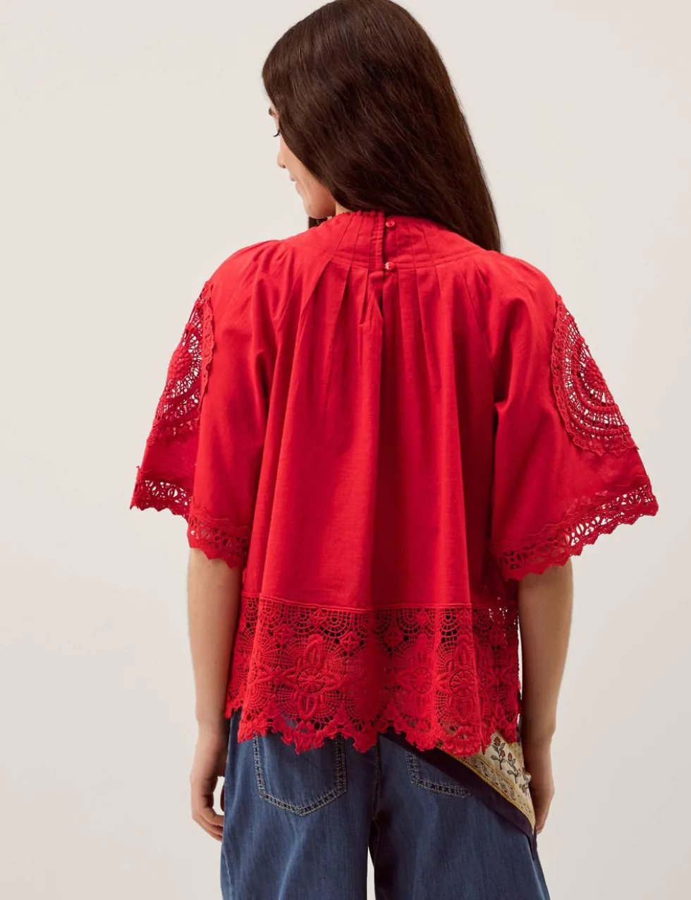 Pure Cotton Broderie High Neck Top