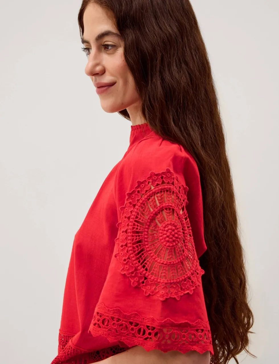 Pure Cotton Broderie High Neck Top