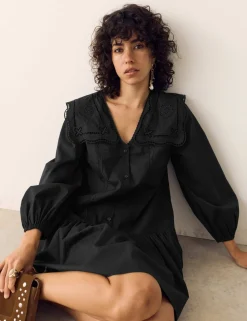 Pure Cotton Broderie Midi Smock Dress