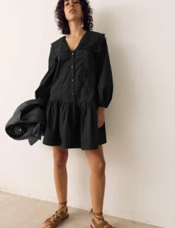 Pure Cotton Broderie Midi Smock Dress