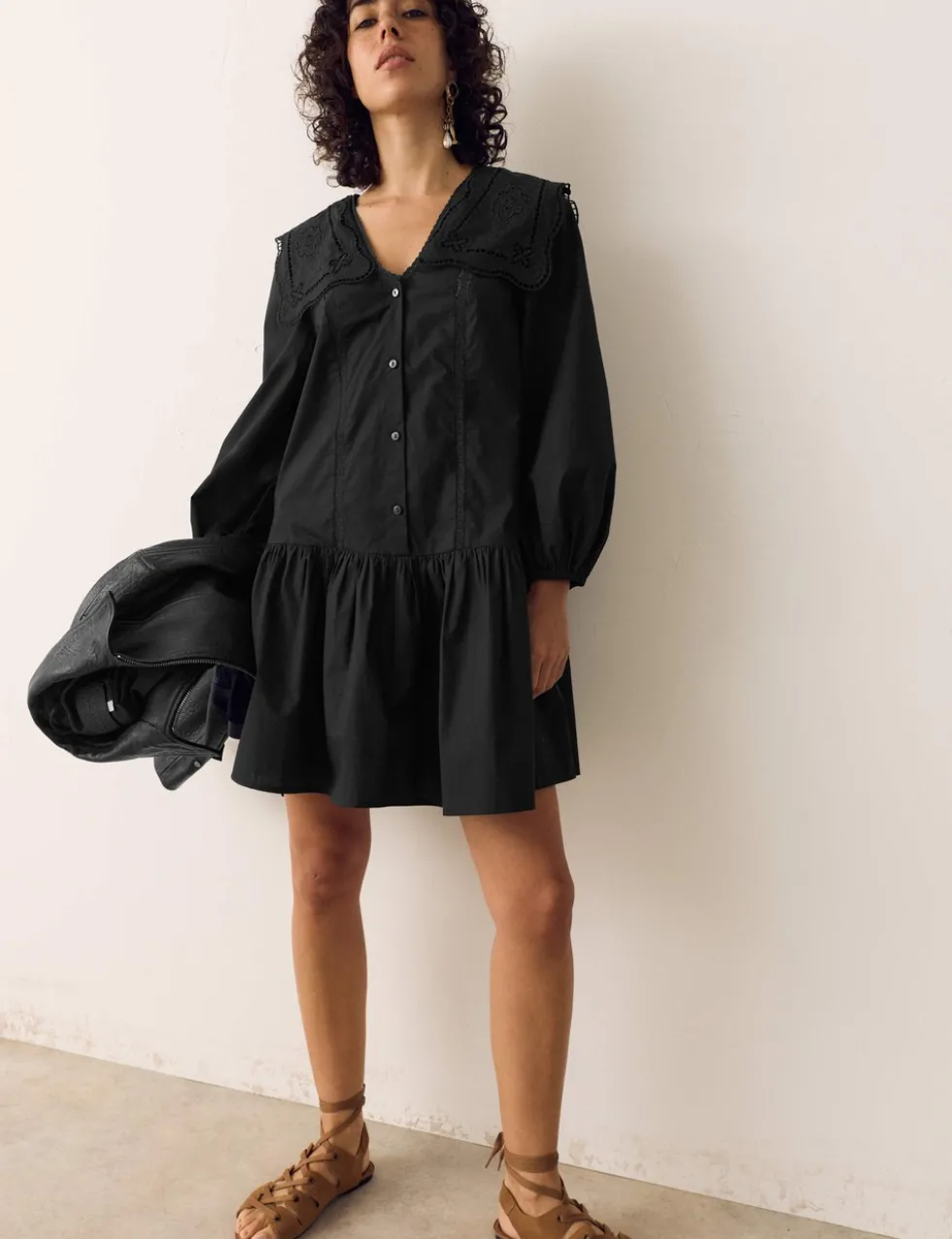 Pure Cotton Broderie Midi Smock Dress