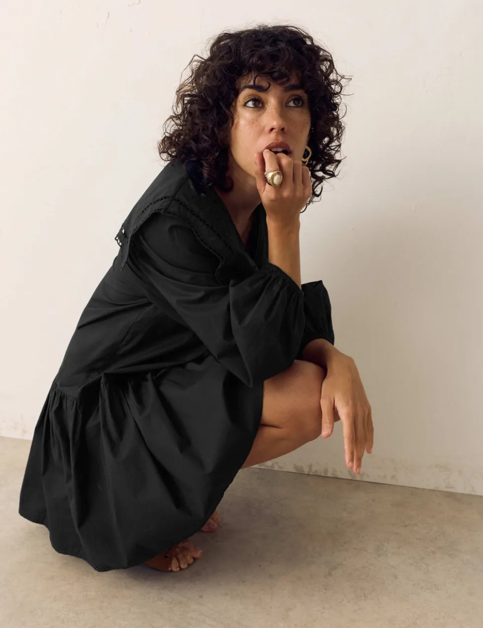 Pure Cotton Broderie Midi Smock Dress