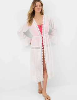 Pure Cotton Broderie Midi Relaxed Kimono