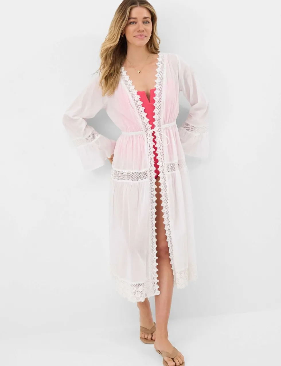 Pure Cotton Broderie Midi Relaxed Kimono