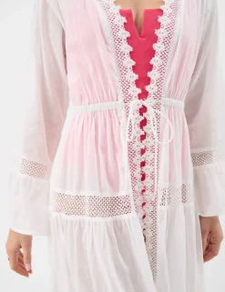 Pure Cotton Broderie Midi Relaxed Kimono