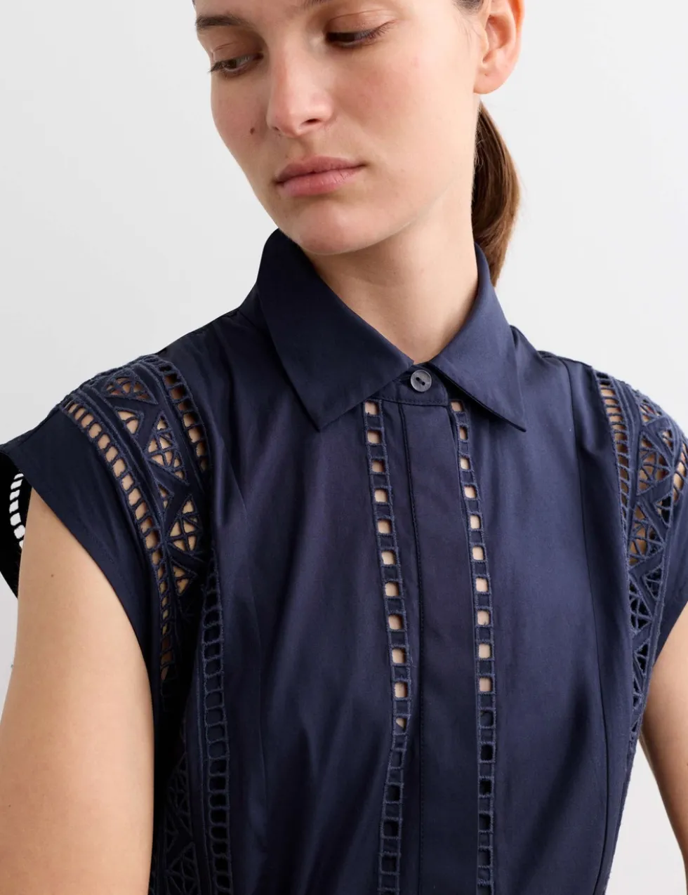 Pure Cotton Broderie Midi Shirt Dress
