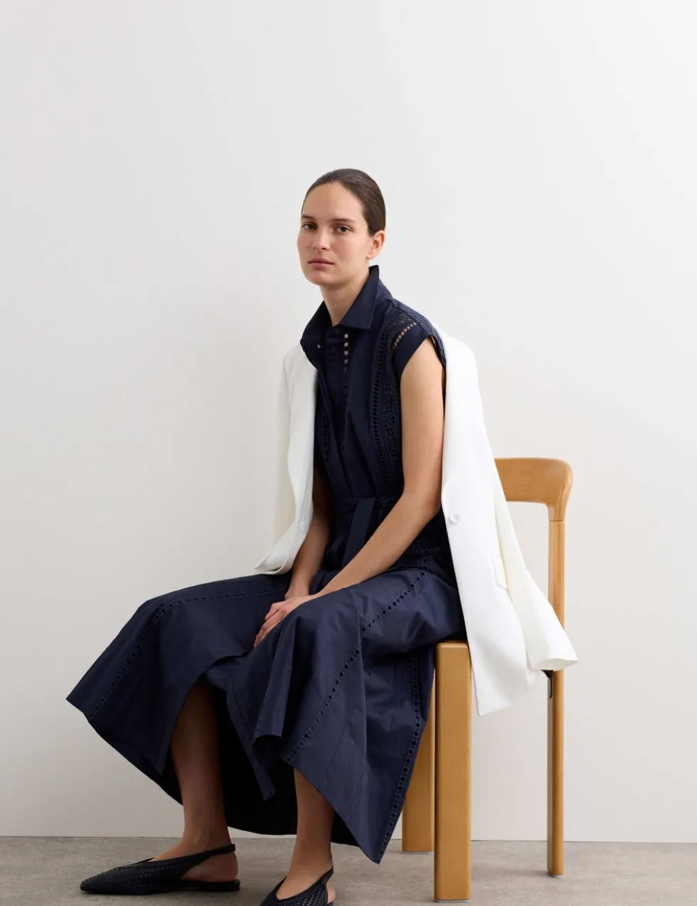 Pure Cotton Broderie Midi Shirt Dress