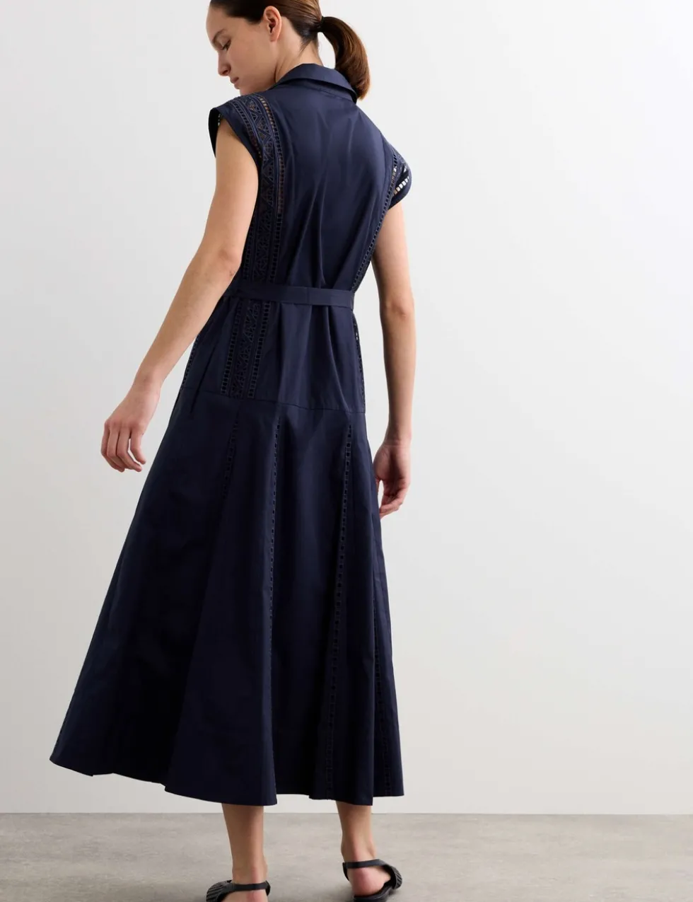 Pure Cotton Broderie Midi Shirt Dress