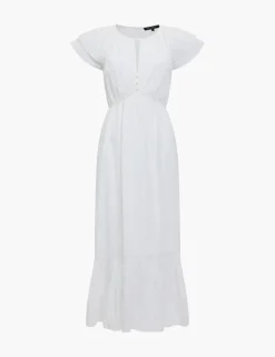 Pure Cotton Broderie Midi Tiered Waisted Dress