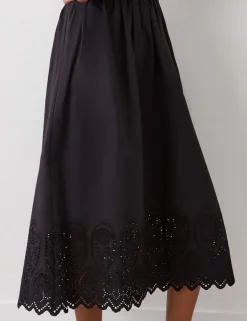 Pure Cotton Broderie Midi A-Line Skirt