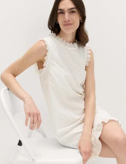 Pure Cotton Broderie Mini Shift Dress