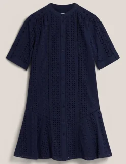 Pure Cotton Broderie Mini Shift Dress