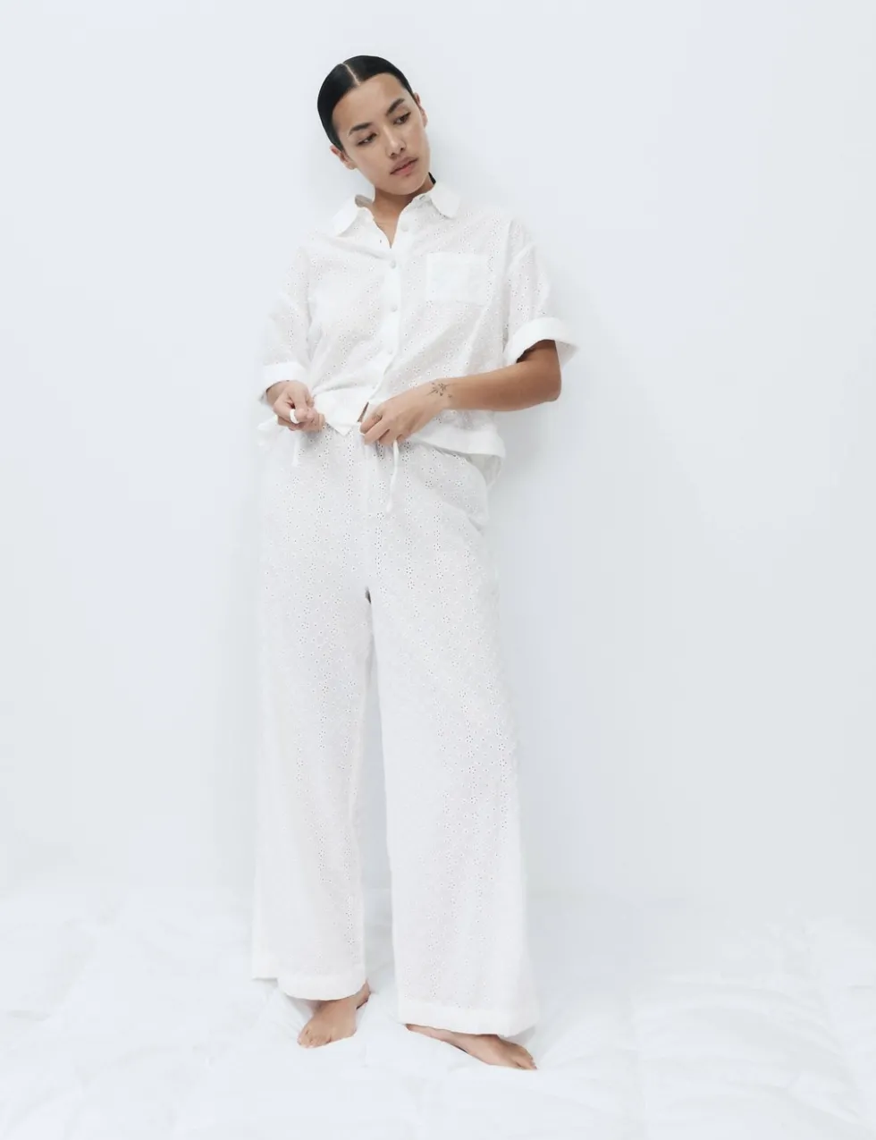 Pure Cotton Broderie Pyjama Bottoms