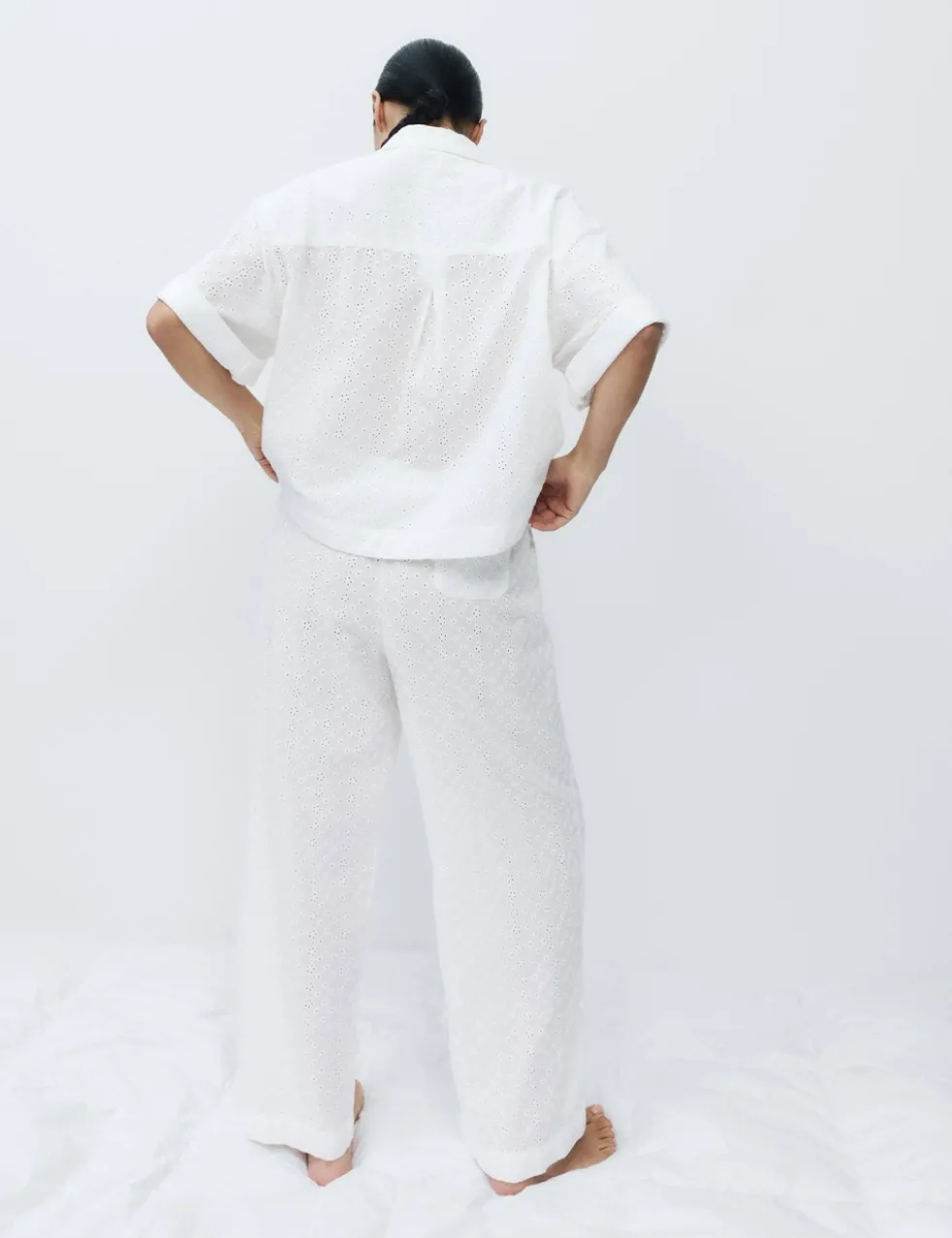 Pure Cotton Broderie Short Sleeve Pyjama Shirt