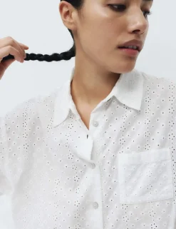 Pure Cotton Broderie Short Sleeve Pyjama Shirt