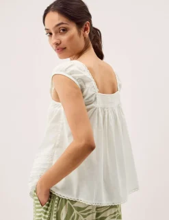 Pure Cotton Broderie Square Neck Blouse