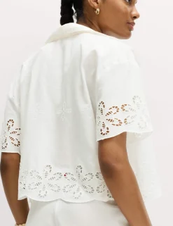 Pure Cotton Broderie Tie Front Beach Shirt