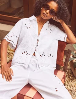 Pure Cotton Broderie Tie Front T-Shirt