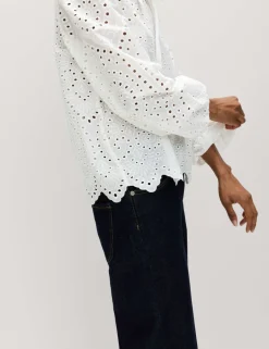 Pure Cotton Broderie Tie Front Blouse