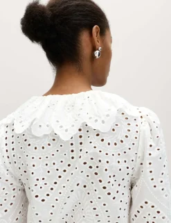 Pure Cotton Broderie Tie Front Blouse