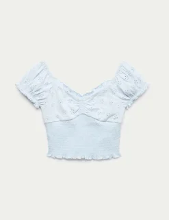 Pure Cotton Broderie Top (6-16 Yrs)