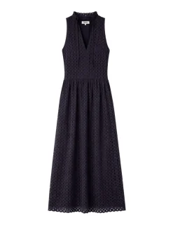 Pure Cotton Broderie V-Neck Midi Column Dress