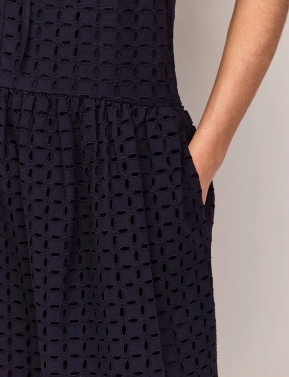 Pure Cotton Broderie V-Neck Midi Column Dress
