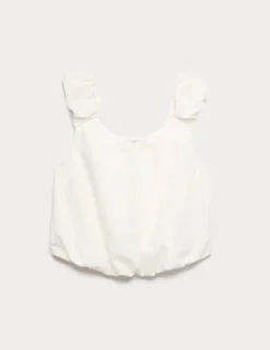 Pure Cotton Bubble Hem Puff Strap Top