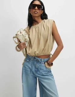 Pure Cotton Bubble Hem Tie Detail Top