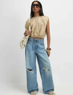 Pure Cotton Bubble Hem Tie Detail Top