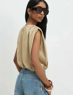 Pure Cotton Bubble Hem Tie Detail Top